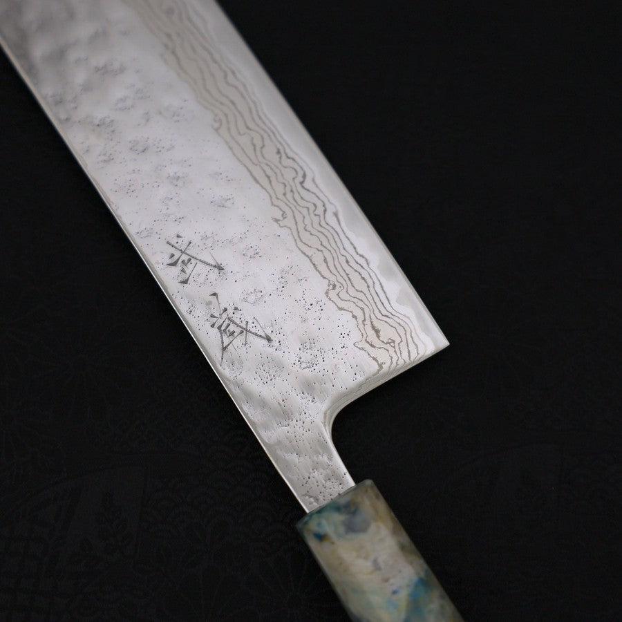 Nakiri AUS-10 Nashiji Damascus Ocean White Mix Handle 165mm-AUS-10-Damascus-Ocean Handle-[Musashi]-[Japanese-Kitchen-Knives]