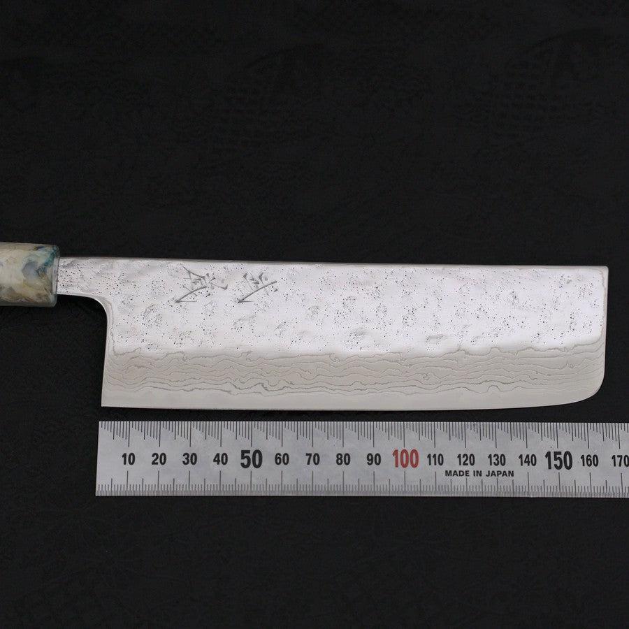 Nakiri AUS-10 Nashiji Damascus Ocean White Mix Handle 165mm-AUS-10-Damascus-Ocean Handle-[Musashi]-[Japanese-Kitchen-Knives]