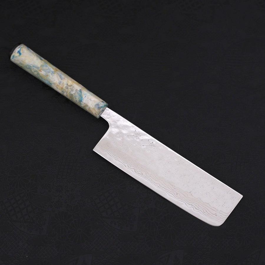 Nakiri AUS-10 Nashiji Damascus Ocean White Mix Handle 165mm-AUS-10-Damascus-Ocean Handle-[Musashi]-[Japanese-Kitchen-Knives]