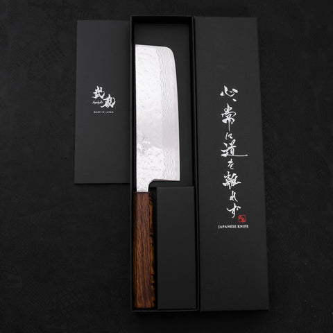 Nakiri AUS-10 Nashiji Damascus Sumi Urushi Handle 165mm-AUS-10-Damascus-Japanese Handle-[Musashi]-[Japanese-Kitchen-Knives]