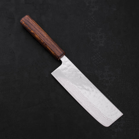 Nakiri AUS-10 Nashiji Damascus Sumi Urushi Handle 165mm-AUS-10-Damascus-Japanese Handle-[Musashi]-[Japanese-Kitchen-Knives]