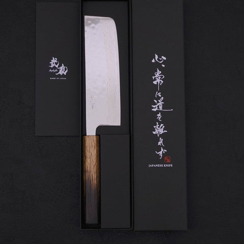 Nakiri AUS-10 Nashiji Damascus Yaki Urushi Handle 165mm-AUS-10-Damascus-Japanese Handle-[Musashi]-[Japanese-Kitchen-Knives]