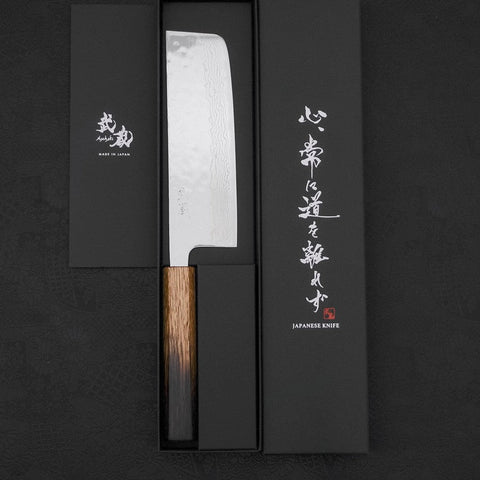 Nakiri AUS-10 Nashiji Damascus Yaki Urushi Handle 165mm-[Musashi]-[Japanese-Kitchen-Knives]