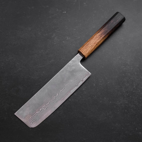 Nakiri AUS-10 Polished Nashiji Damascus Yaki Urushi Handle 165mm-AUS-10-Damascus-Japanese Handle-[Musashi]-[Japanese-Kitchen-Knives]