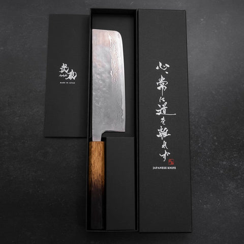 Nakiri AUS-10 Polished Nashiji Damascus Yaki Urushi Handle 165mm-AUS-10-Damascus-Japanese Handle-[Musashi]-[Japanese-Kitchen-Knives]