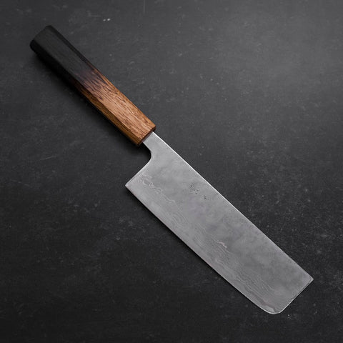 Nakiri AUS-10 Polished Nashiji Damascus Yaki Urushi Handle 165mm-AUS-10-Damascus-Japanese Handle-[Musashi]-[Japanese-Kitchen-Knives]