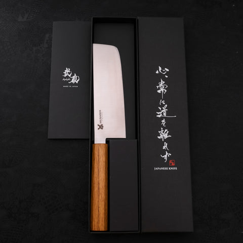 Nakiri AUS-10 Polished Oak Handle 165mm-AUS-10-Polished-Japanese Handle-[Musashi]-[Japanese-Kitchen-Knives]