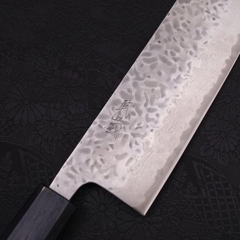 Nakiri AUS-10 Tsuchime Damascus Dark-Blue Urushi Handle 165mm-[Musashi]-[Japanese-Kitchen-Knives]