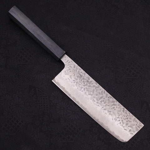 Nakiri AUS-10 Tsuchime Damascus Dark-Blue Urushi Handle 165mm-[Musashi]-[Japanese-Kitchen-Knives]