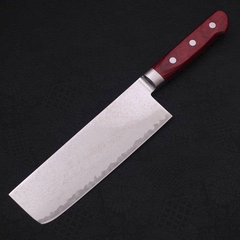 Nakiri AUS-10 Wave Damascus Western Red Handle 165mm-AUS-10-Damascus-Western Handle-[Musashi]-[Japanese-Kitchen-Knives]