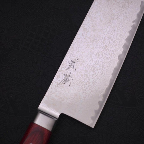 Nakiri AUS-10 Wave Damascus Western Red Handle 165mm-AUS-10-Damascus-Western Handle-[Musashi]-[Japanese-Kitchen-Knives]