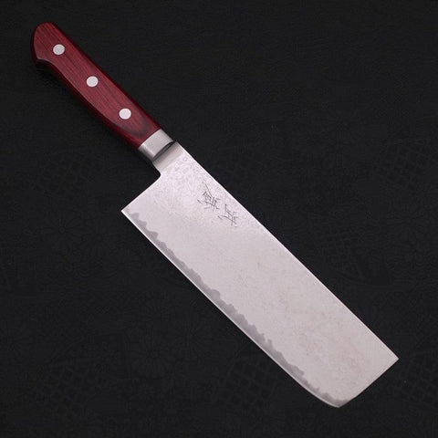 Nakiri AUS-10 Wave Damascus Western Red Handle 165mm-AUS-10-Damascus-Western Handle-[Musashi]-[Japanese-Kitchen-Knives]