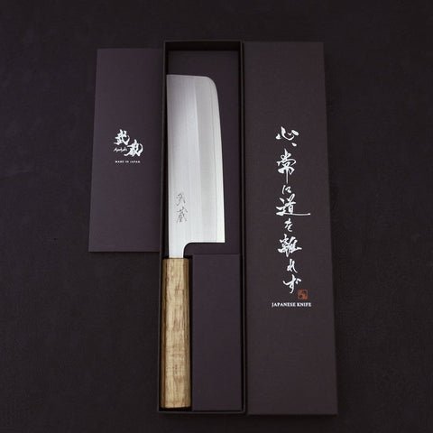 Nakiri AUS-8 Polished Oak Handle 165mm-AUS-8-Polished-OakHandle-[Musashi]-[Japanese-Kitchen-Knives]