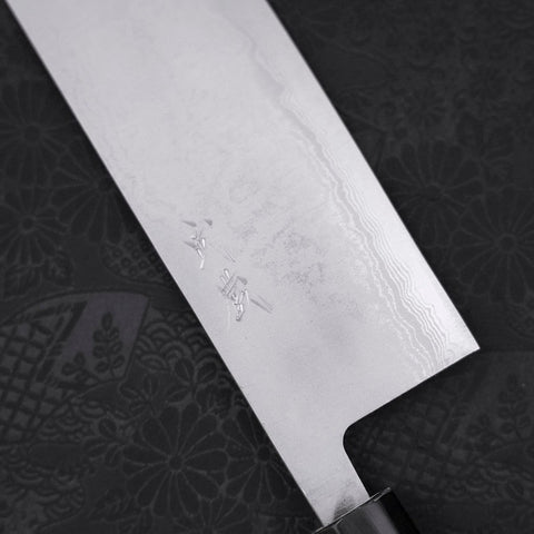 Nakiri Blue Super Damascus Buffalo Magnolia Handle 165mm-Blue Super-Damascus-Japanese Handle-[Musashi]-[Japanese-Kitchen-Knives]