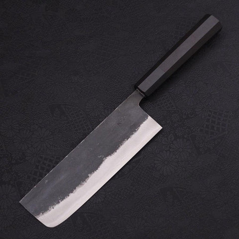 Nakiri Blue Super Kurouchi Buffalo Ebony Handle 165mm-Blue Super-Kurouchi-Japanese Handle-[Musashi]-[Japanese-Kitchen-Knives]