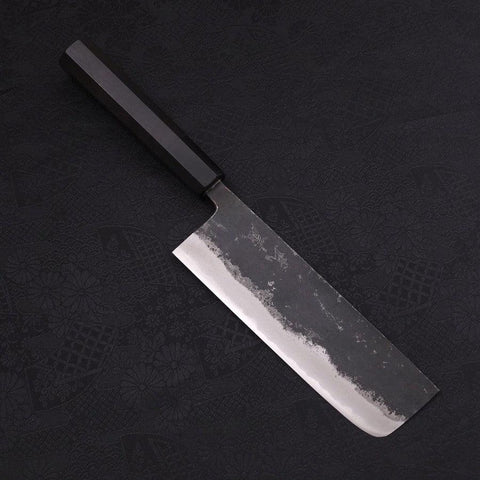 Nakiri Blue Super Kurouchi Buffalo Ebony Handle 165mm-Blue Super-Kurouchi-Japanese Handle-[Musashi]-[Japanese-Kitchen-Knives]