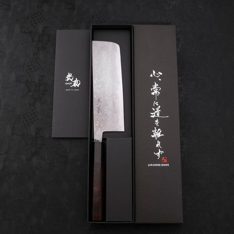 Nakiri Blue steel #2 Damascus Buffalo Ebony Handle 165mm-Blue steel #2-Damascus-Japanese Handle-[Musashi]-[Japanese-Kitchen-Knives]