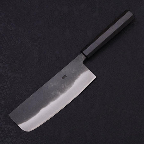 Nakiri Blue steel #2 Kurouchi Chokin Kappa Fishing Focus Buffalo Ebony Handle 165mm-Blue steel #2-Kurouchi-Japanese Handle-[Musashi]-[Japanese-Kitchen-Knives]