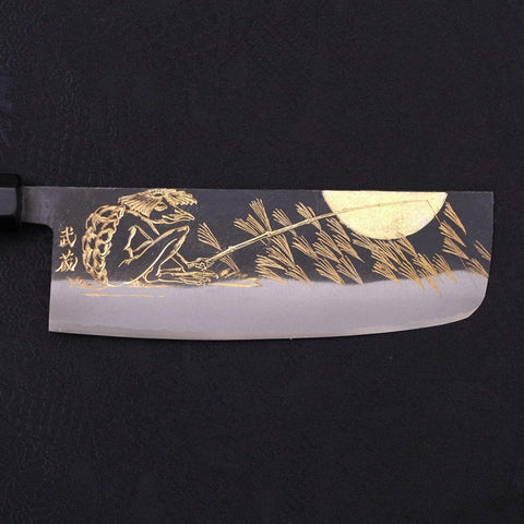 Nakiri Blue steel #2 Kurouchi Chokin Kappa Fishing Focus Buffalo Ebony Handle 165mm-Blue steel #2-Kurouchi-Japanese Handle-[Musashi]-[Japanese-Kitchen-Knives]