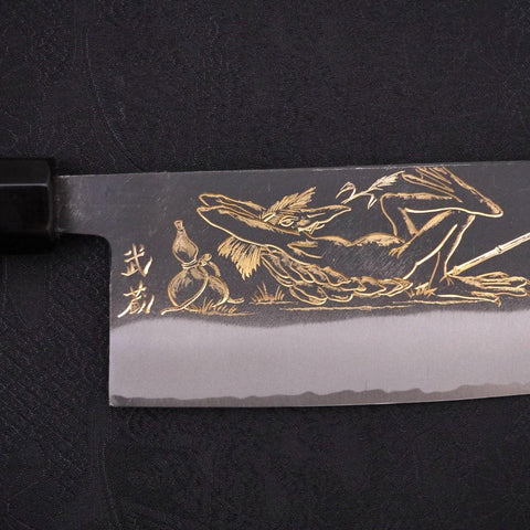 Nakiri Blue steel #2 Kurouchi Chokin Kappa Fishing Slipping Buffalo Ebony Handle 165mm-Blue steel #2-Kurouchi-Japanese Handle-[Musashi]-[Japanese-Kitchen-Knives]