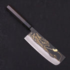 Nakiri Blue steel #2 Kurouchi Chokin Kappa Fishing Slipping Buffalo Ebony Handle 165mm-Blue steel #2-Kurouchi-Japanese Handle-[Musashi]-[Japanese-Kitchen-Knives]