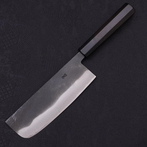 Nakiri Blue steel #2 Kurouchi Chokin Kappa Frog Buffalo Ebony Handle 165mm-Blue steel #2-Kurouchi-Japanese Handle-[Musashi]-[Japanese-Kitchen-Knives]