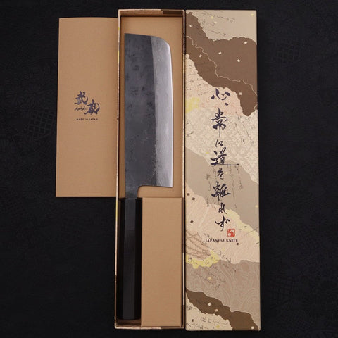 Nakiri Blue steel #2 Kurouchi Damascus Buffalo Ebony Handle 165mm-Blue steel #2-Damascus-Japanese Handle-[Musashi]-[Japanese-Kitchen-Knives]