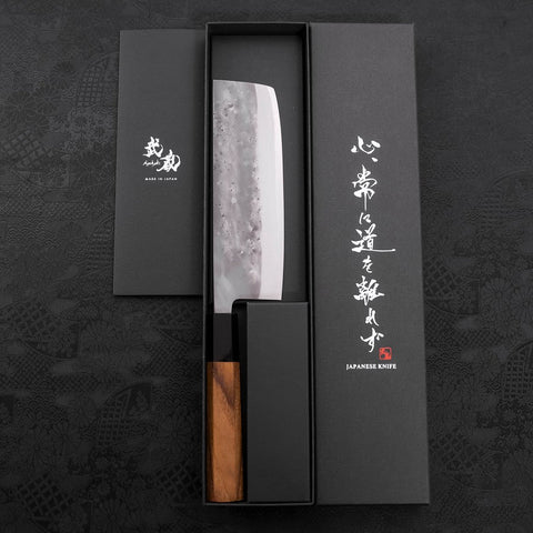 Nakiri Blue steel #2 Stainless Clad Nashiji Buffalo Teak Handle 165mm-Blue steel #2-Nashiji-Japanese Handle-[Musashi]-[Japanese-Kitchen-Knives]