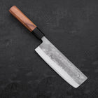 Nakiri Blue steel #2 Stainless Clad Nashiji Buffalo Teak Handle 165mm-Blue steel #2-Nashiji-Japanese Handle-[Musashi]-[Japanese-Kitchen-Knives]