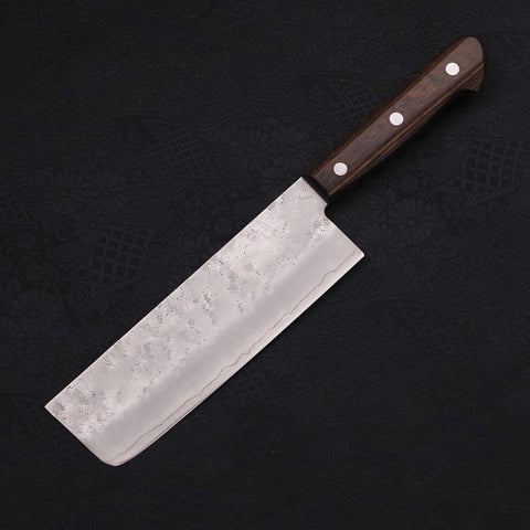 Nakiri Silver Steel #3 Nashiji Western Brown Handle 165mm-Silver steel #3-Nashiji-Western Handle-[Musashi]-[Japanese-Kitchen-Knives]