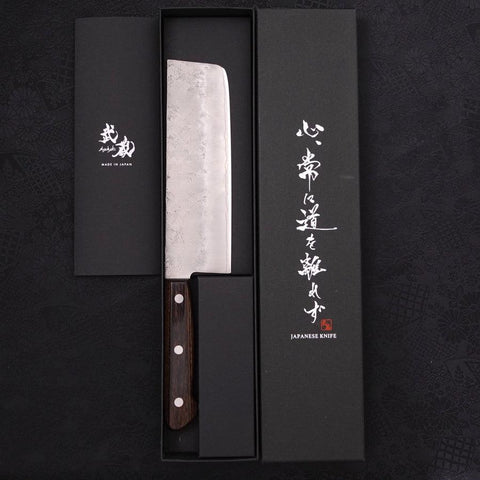 Nakiri Silver Steel #3 Nashiji Western Brown Handle 165mm-Silver steel #3-Nashiji-Western Handle-[Musashi]-[Japanese-Kitchen-Knives]