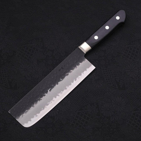 Nakiri Stainless Clad Blue Super Kurouchi Tsuchime Western Black Handle 165mm-Blue Super-Kurouchi-Western Handle-[Musashi]-[Japanese-Kitchen-Knives]