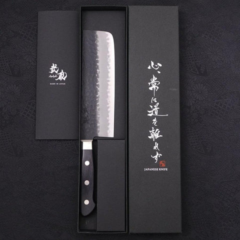 Nakiri Stainless Clad Blue Super Kurouchi Tsuchime Western Black Handle 165mm-Blue Super-Kurouchi-Western Handle-[Musashi]-[Japanese-Kitchen-Knives]