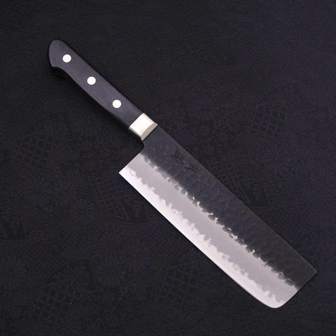 Nakiri Stainless Clad Blue Super Kurouchi Tsuchime Western Black Handle 165mm-Blue Super-Kurouchi-Western Handle-[Musashi]-[Japanese-Kitchen-Knives]