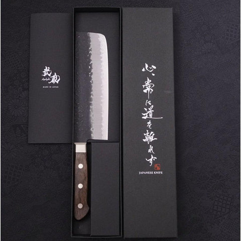 Nakiri Stainless Clad Blue Super Kurouchi Tsuchime Western Handle 165mm-Blue Super-Kurouchi-Western Handle-[Musashi]-[Japanese-Kitchen-Knives]