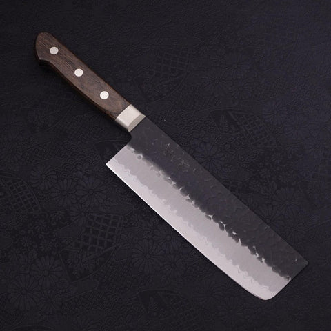 Nakiri Stainless Clad Blue Super Kurouchi Tsuchime Western Handle 165mm-Blue Super-Kurouchi-Western Handle-[Musashi]-[Japanese-Kitchen-Knives]