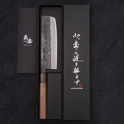 Nakiri Stainless Clad Blue steel #2 Kurouchi Walnut Shitan Handle 165mm-Blue steel #2-Kurouchi-Japanese Handle-[Musashi]-[Japanese-Kitchen-Knives]