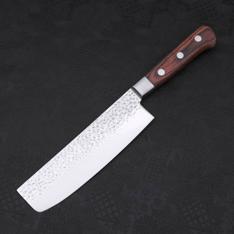 Nakiri VG-10 Mirror Tsuchime Damascus Mahogany Handle 165mm-VG-10-Damascus-Western Handle-[Musashi]-[Japanese-Kitchen-Knives]