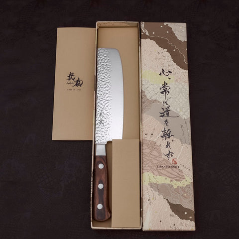 Nakiri VG-10 Mirror Tsuchime Damascus Mahogany Handle 165mm-VG-10-Damascus-Western Handle-[Musashi]-[Japanese-Kitchen-Knives]