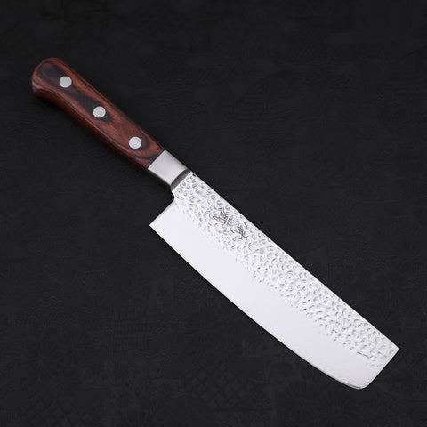 Nakiri VG-10 Mirror Tsuchime Damascus Mahogany Handle 165mm-VG-10-Damascus-Western Handle-[Musashi]-[Japanese-Kitchen-Knives]