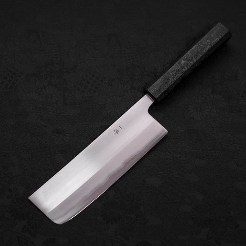 Nakiri White steel #1 Polished Black Ishime Urushi Handle 165mm-White steel #1-Polished-Japanese Handle-[Musashi]-[Japanese-Kitchen-Knives]