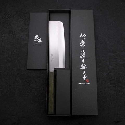 Nakiri White steel #1 Stainless Clad Polished Green Urushi Handle 165mm-White steel #1-Polished-Japanese Handle-[Musashi]-[Japanese-Kitchen-Knives]