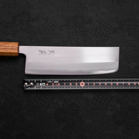 Nakiri White steel #1 Stainless Clad Polished Oak Handle 165mm-White steel #1-Polished-Japanese Handle-[Musashi]-[Japanese-Kitchen-Knives]