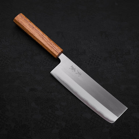 Nakiri White steel #1 Stainless Clad Polished Oak Handle 165mm-White steel #1-Polished-Japanese Handle-[Musashi]-[Japanese-Kitchen-Knives]