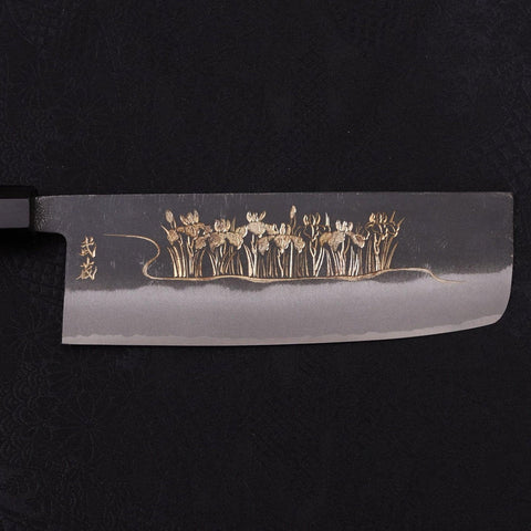 Nakiri White steel #2 Kurouchi Chokin Calamus Buffalo Ebony Handle 165mm-White steel #2-Kurouchi-Japanese Handle-[Musashi]-[Japanese-Kitchen-Knives]