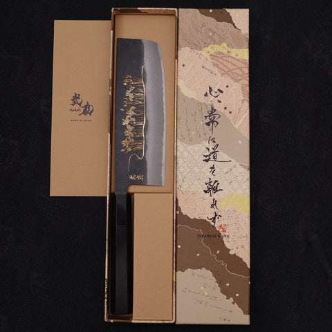 Nakiri White steel #2 Kurouchi Chokin Calamus Buffalo Ebony Handle 165mm-White steel #2-Kurouchi-Japanese Handle-[Musashi]-[Japanese-Kitchen-Knives]