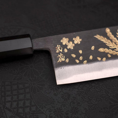 Nakiri White steel #2 Kurouchi Chokin Phoenix Buffalo Ebony Handle 165mm-White steel #2-Kurouchi-Japanese Handle-[Musashi]-[Japanese-Kitchen-Knives]