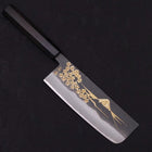 Nakiri White steel #2 Kurouchi Chokin Sakura-Fuji Buffalo Ebony Handle 165mm-White steel #2-Kurouchi-Japanese Handle-[Musashi]-[Japanese-Kitchen-Knives]