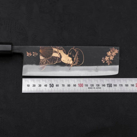 Nakiri White steel #2 Kurouchi Chokin Ukiyo-e Buffalo Ebony Handle 165mm-White steel #2-Kurouchi-Japanese Handle-[Musashi]-[Japanese-Kitchen-Knives]