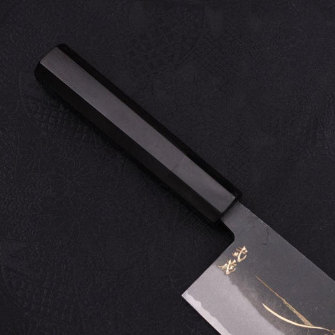 Nakiri White steel #2 Kurouchi Chokin Wave-Sun Buffalo Ebony Handle 165mm-White steel #2-Kurouchi-Japanese Handle-[Musashi]-[Japanese-Kitchen-Knives]